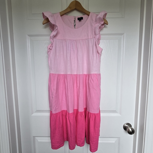 J. Crew Linen Dress Blend Pink Tiered Loose Fit Swing 4 - Picture 4 of 13